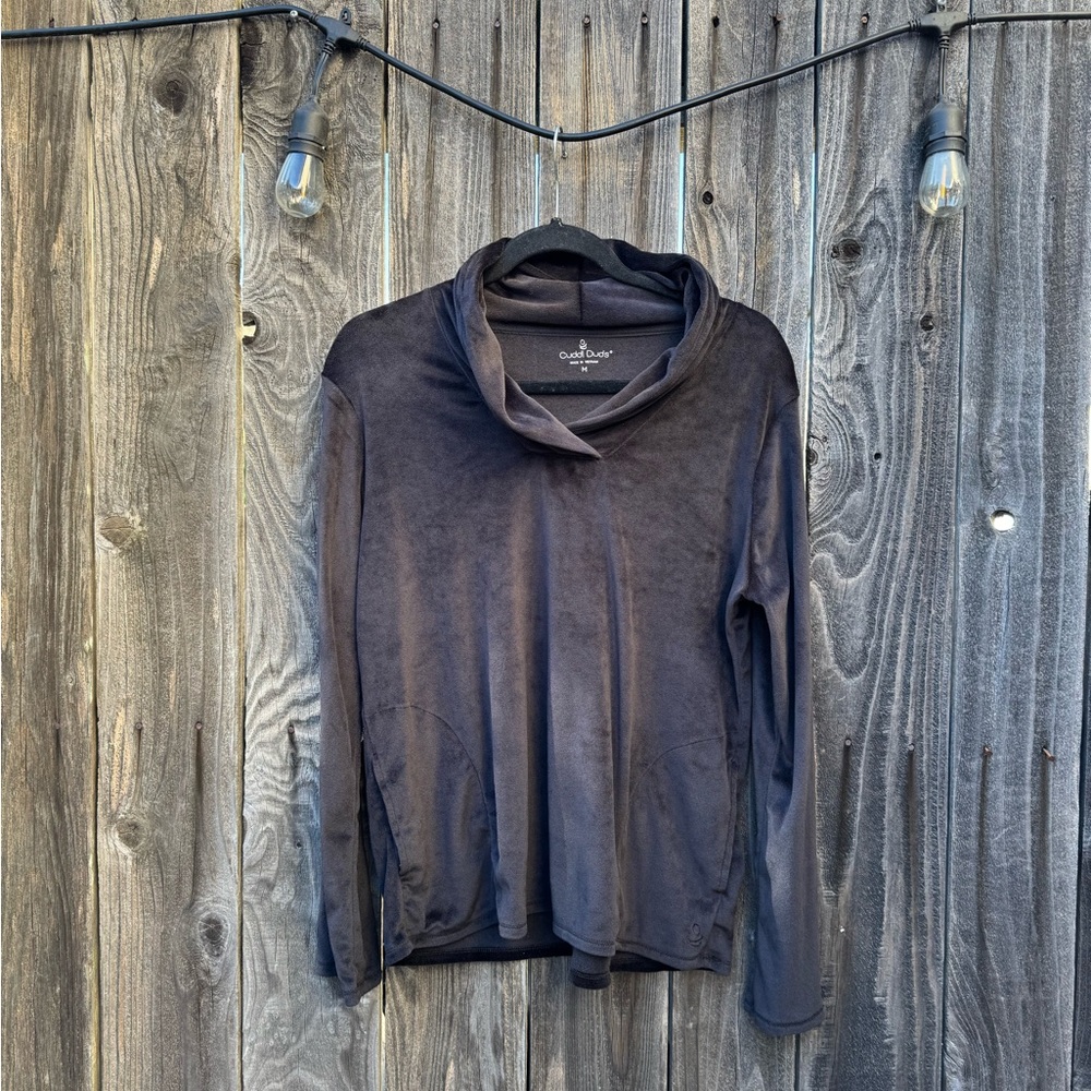 Cuddl Duds Black Velour Long Sleeve Velvety Soft Lounge Top size medium